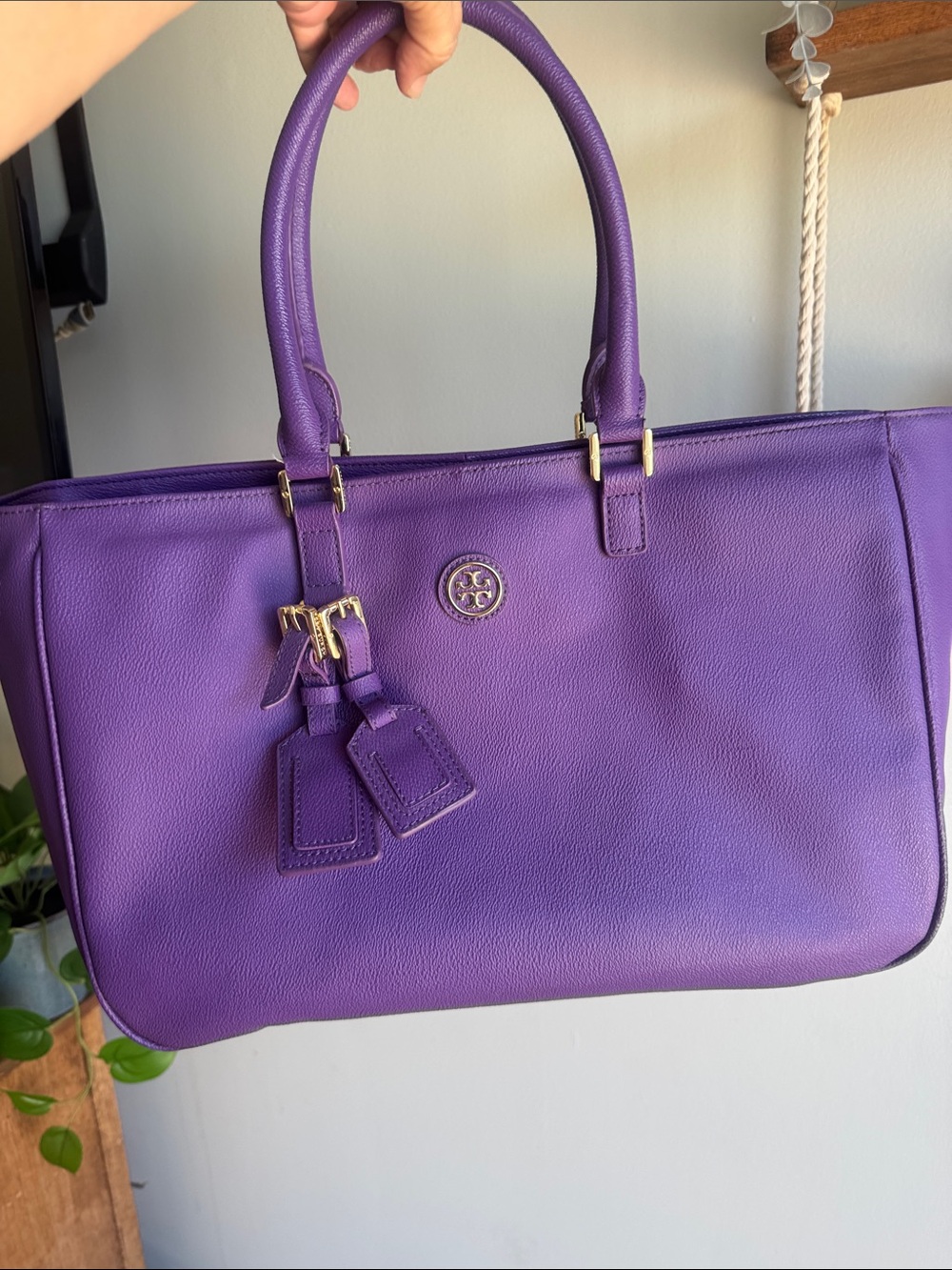 Tory Burch Vibrant Purple Leather Tote with Gold Hardware